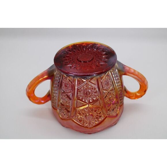 INDIANA GLASS HEIRLOOM SUNSET CARNIVAL GOLD STAR CREAMER & SUGAR - Picture 10 of 11